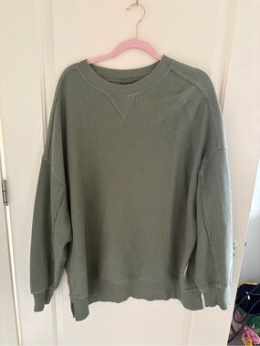 Aerie Green oversized waffle crew neck